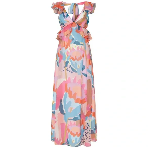 Anthropologie Hutch Rumi Colorful Floral Spring Brunch Maxi Dress Wedding M - Picture 3 of 8
